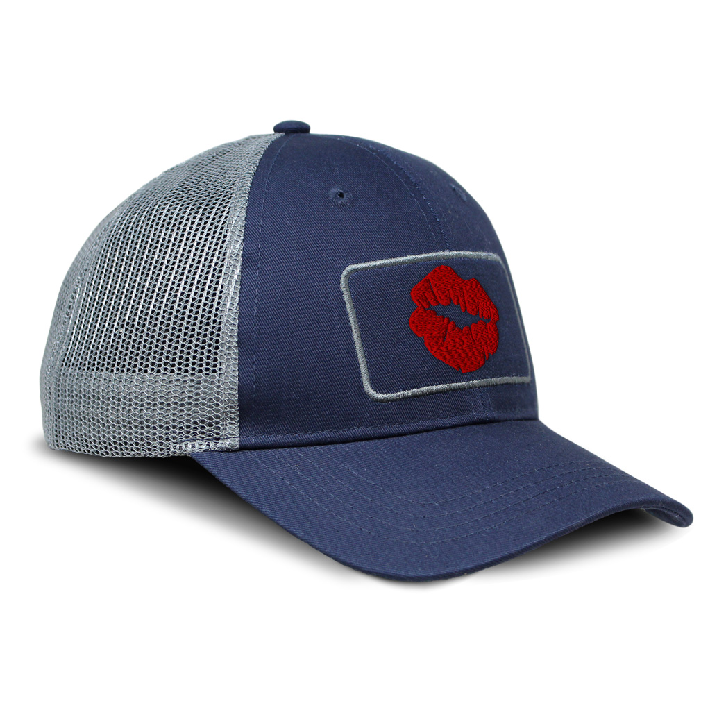 Patch Mesh Trucker Hat Red Lips Kiss Embroidery Cotton Tactical